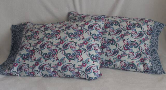 Handmade Blue Cotton Bed Pillow Cases - 2 - image 1