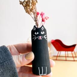 Tiny Black Cat Vase/Decor Lovers Gift Modern Handpainted Dollhouse Miniatures Funky - thumbnail 3