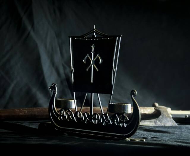 Drakkar Viking Ship Candleholder Sword Axe Norse Father Day Gift Nordic Odin Decor - image 1