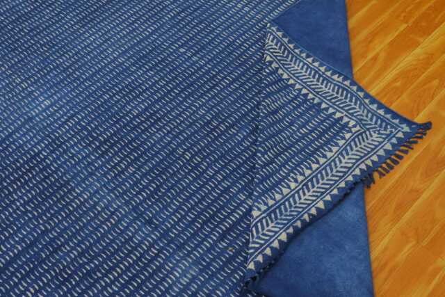 Handmade Indigo Dabu Printed Cotton Rug - Indian Hallway Runner - image 1