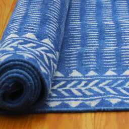 Handmade Indigo Dabu Printed Cotton Rug - Indian Hallway Runner - thumbnail 4