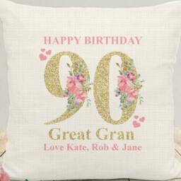 90Th Birthday Cushion Personalized Keepsake Gift - thumbnail 2
