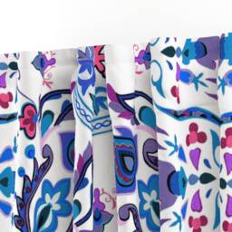 Scandinavian Curtain Panel - Boho Hygge Blue Purple Red Tile Custom Folk Art Rosemaling By Peacoquettedesigns - thumbnail 3