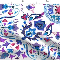 Scandinavian Curtain Panel - Boho Hygge Blue Purple Red Tile Custom Folk Art Rosemaling By Peacoquettedesigns - thumbnail 4