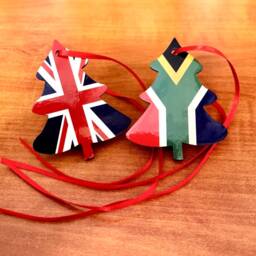 Christmas Ornament Double Sided South African United Kingdom Decoration. Tree Shaped Hanging Bright & Colourful Flags - thumbnail 2