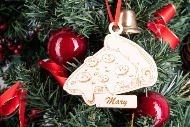 Pizza Ornament Personalized, Custom Christmas Wood Ornament, Kids Food Lovers Gift, Laser Cut Engraved Name Holiday Gifts - image 1