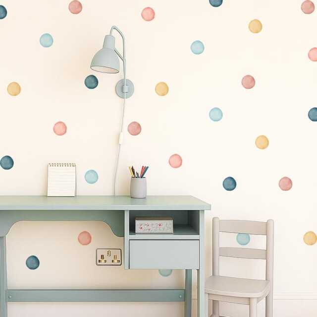 Pastel Watercolour Polka Dot Wall Decal - Rainbow Fabric Peel & Stick Sticker Set For Kids Rooms & Nursery - image 1
