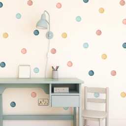 Pastel Watercolour Polka Dot Wall Decal - Rainbow Fabric Peel & Stick Sticker Set For Kids Rooms & Nursery