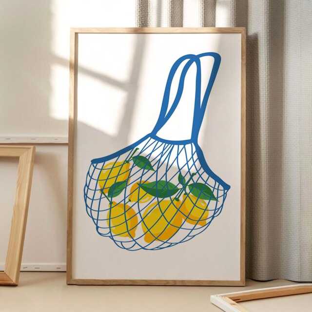 Lemons in A Bag Art Canvas Poster, Trendy Wall Art, Kitchen Aesthetic Decor, Retro Home Printed Gift - image 1