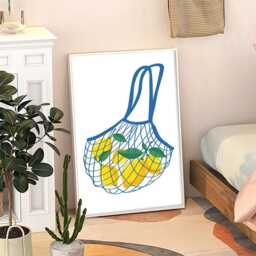 Lemons in A Bag Art Canvas Poster, Trendy Wall Art, Kitchen Aesthetic Decor, Retro Home Printed Gift - thumbnail 3