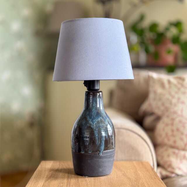 Handmade Ceramic Table Lamp - Black Clay With Blue Glaze - image 1