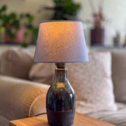 Handmade Ceramic Table Lamp - Black Clay With Blue Glaze - thumbnail 2