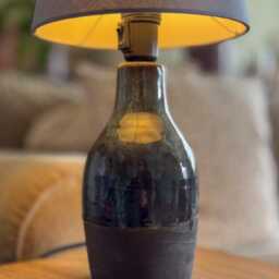 Handmade Ceramic Table Lamp - Black Clay With Blue Glaze - thumbnail 3