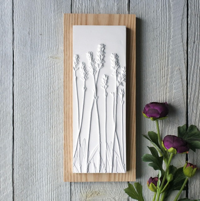 Lavender Plaster Cast Wall Plaque On Wood - image 1