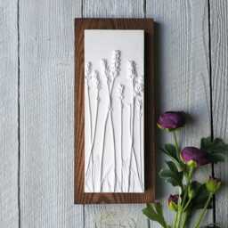 Lavender Plaster Cast Wall Plaque On Wood - thumbnail 3