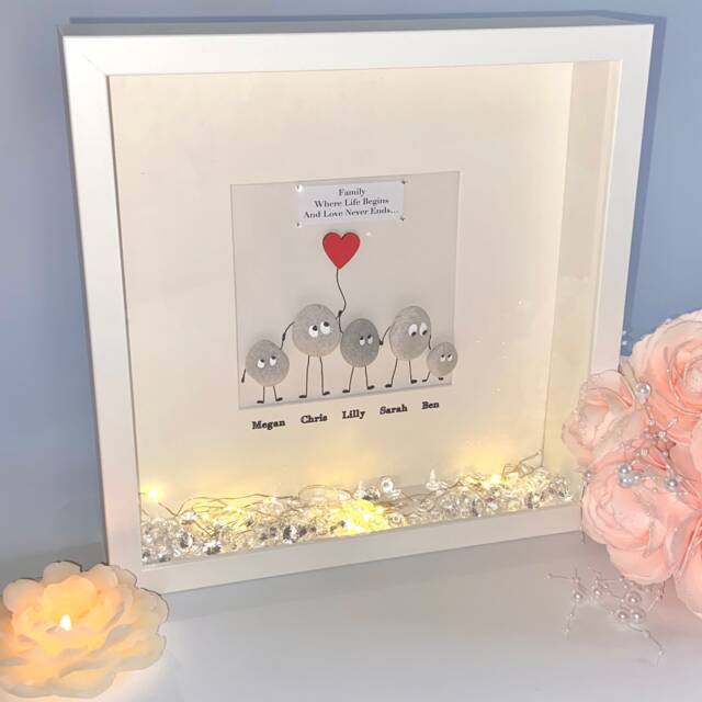 Pebble Family Keepsake Gift Funny Pebble Art Box Frame Picture Personalised For Mum 50Th 40Th 70Th 80Th Birthday UK - image 1