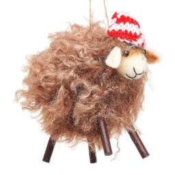 White Brown Felt Sheep Hanging Christmas Decorations - Winter Festive Animal Fun Quirky Secret Santa Kids Children Farmer Shepherd Lamb - thumbnail 3