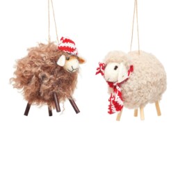 White Brown Felt Sheep Hanging Christmas Decorations - Winter Festive Animal Fun Quirky Secret Santa Kids Children Farmer Shepherd Lamb