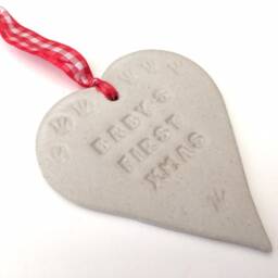 Handmade Pottery Heart Ornament, Baby's First Christmas Decoration - thumbnail 3