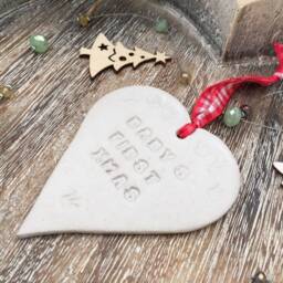 Handmade Pottery Heart Ornament, Baby's First Christmas Decoration - thumbnail 4
