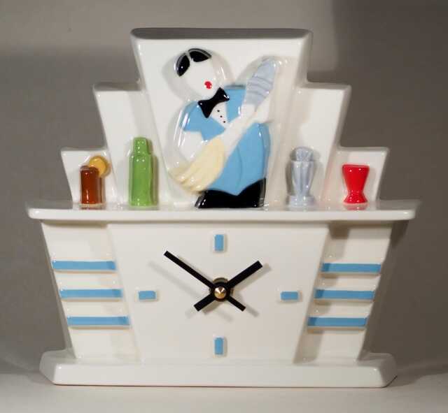 Echo Of Deco British Art Pottery Inspired Cotton Club Cocktail Hour Mantel Clock - image 1