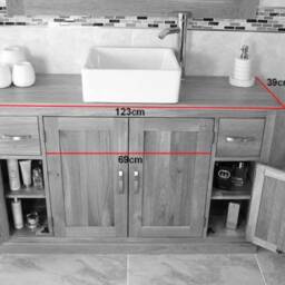 Handcrafted White Bathroom Vanity With Solid Oak Top, Ceramic Basin - 123cm - thumbnail 4