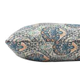 Palace Courtyard Tapestry Xl Rectangular Cushion in Blue. Floral Medallions & Botanical Vines Green, Yellow-Gold & Cream. 23X15 - thumbnail 3