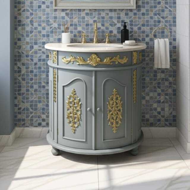 French Demi Lune Single Sink Bathroom Vanity Unit - image 1