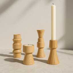 Handmade Wooden Candle Holder Set Scandinavian Rustic Home Decor - thumbnail 1