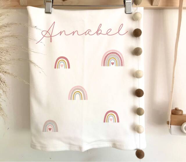 Personalized Rainbow Baby Blanket, Cotton Nursery Decor - image 1