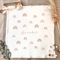 Personalized Rainbow Baby Blanket, Cotton Nursery Decor - thumbnail 2