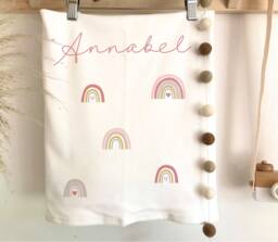 Personalized Rainbow Baby Blanket, Cotton Nursery Decor - thumbnail 1