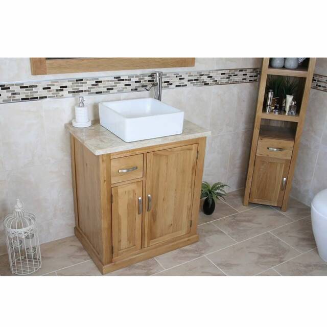 Bathroom Vanity Unit Free Standing Oak Cabinet Travertine Top Ceramic Basin 503Ttcbc - image 1