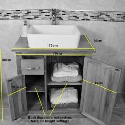 Bathroom Vanity Unit Free Standing Oak Cabinet Travertine Top Ceramic Basin 503Ttcbc - thumbnail 4