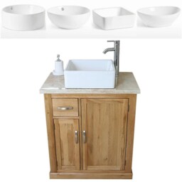 Bathroom Vanity Unit Free Standing Oak Cabinet Travertine Top Ceramic Basin 503Ttcbc - thumbnail 2