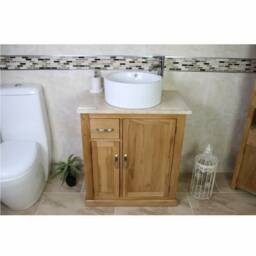 Bathroom Vanity Unit Free Standing Oak Cabinet Travertine Top Ceramic Basin 503Ttcbc - thumbnail 3