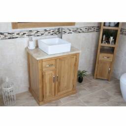 Bathroom Vanity Unit Free Standing Oak Cabinet Travertine Top Ceramic Basin 503Ttcbc
