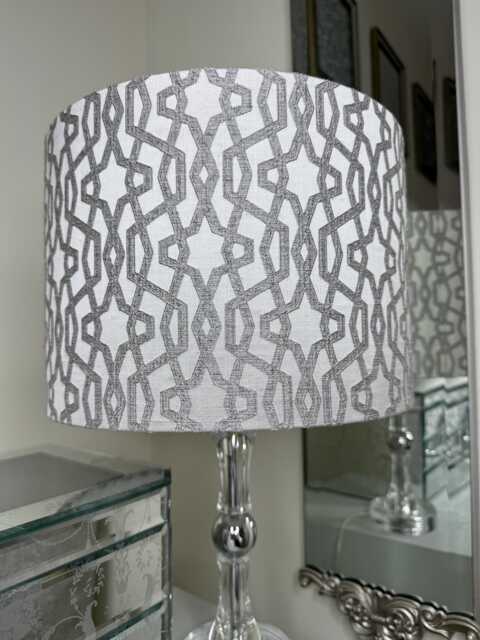 Handmade Silver Drum Lampshade Karma Geo Fabric, Pendant/Table Lamp - image 1