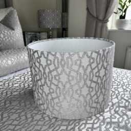 Handmade Silver Drum Lampshade Karma Geo Fabric, Pendant/Table Lamp - thumbnail 2