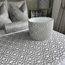 Handmade Silver Drum Lampshade Karma Geo Fabric, Pendant/Table Lamp - thumbnail 4