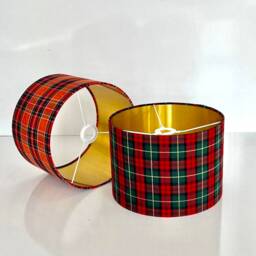 New Luxurious Tartan Fabric Red & Green Combination Lamp Shade Pendant Light With Metallic Lining - thumbnail 2