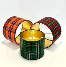 New Luxurious Tartan Fabric Red & Green Combination Lamp Shade Pendant Light With Metallic Lining - thumbnail 1