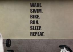 Gym Wall Decal, Wake Swim Bike Run Sleep Repeat Triathlon 55