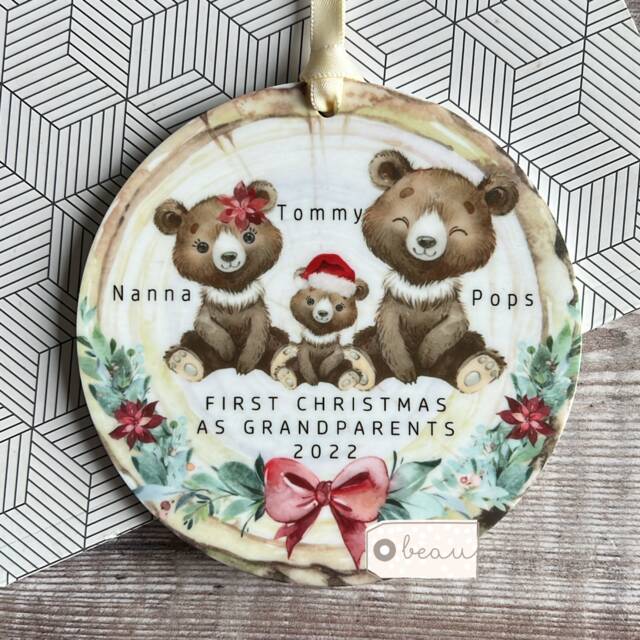 Personalised 1st First Christmas As Grandparents Auntie Uncle Grandma Nanny Baby Bear Design Acrylic Or Ceramic Ornament Keepsake - image 1