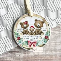 Personalised 1st First Christmas As Grandparents Auntie Uncle Grandma Nanny Baby Bear Design Acrylic Or Ceramic Ornament Keepsake - thumbnail 2