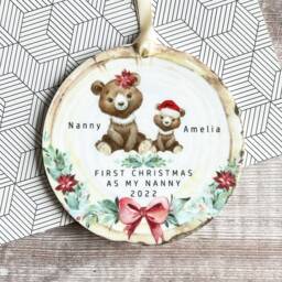 Personalised 1st First Christmas As Grandparents Auntie Uncle Grandma Nanny Baby Bear Design Acrylic Or Ceramic Ornament Keepsake - thumbnail 3