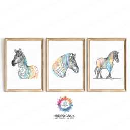Colourful Zebra Prints - Set Of 3 Posters - Wall Decor Living Room Artwork Modern Print Style Line Drawing Minimalist - thumbnail 1
