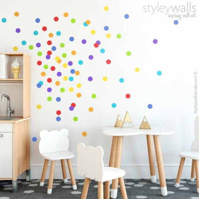 Rainbow Polka Dots Wall Decal, Confetti Colorful Pattern Kids Room Decals, Decor - image 1