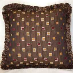 Embroidered Floral Gold Brown Rust Decortive Throw Pillow With Fringe For Sofa Chair Or Couch Hamdmade in Usa - thumbnail 2