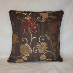 Embroidered Floral Gold Brown Rust Decortive Throw Pillow With Fringe For Sofa Chair Or Couch Hamdmade in Usa - thumbnail 3